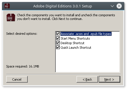 ADE Setup desired options