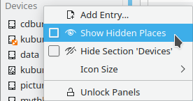 Kubuntu 20.04 Dolphin Enable 'Show Hidden Places'