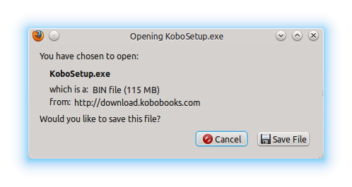 KoboSetup.exe save file window