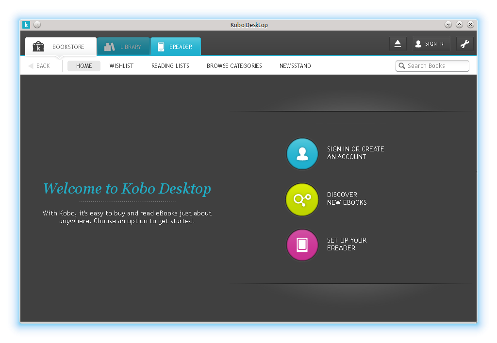 Kobo desktop window