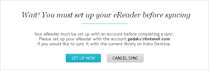 Kobo Desktop set up now prompt window