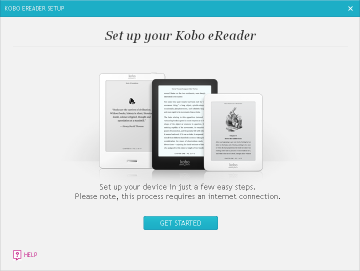 Kobo Desktop get started window
