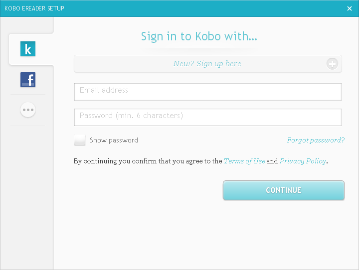 Kobo Desktop account sign in window