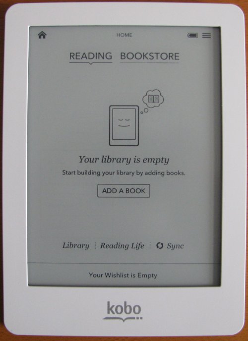 Kobo eReader main screen