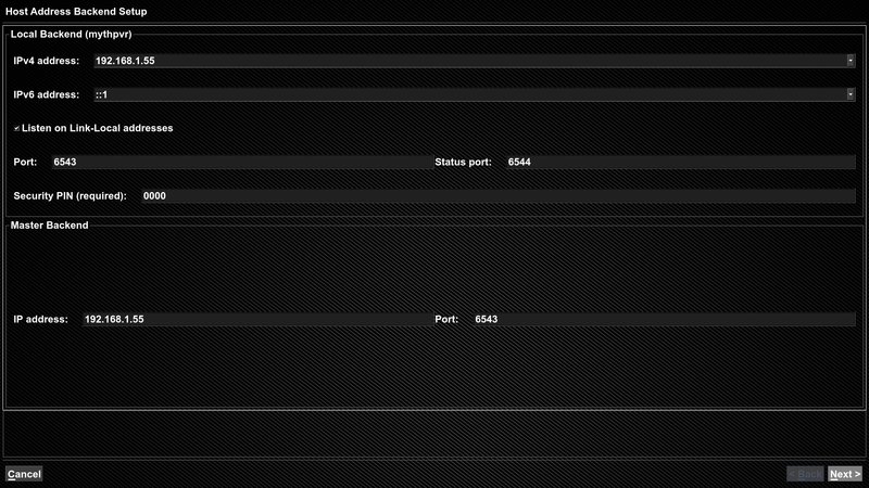 MythTV Backend General Setup Screen