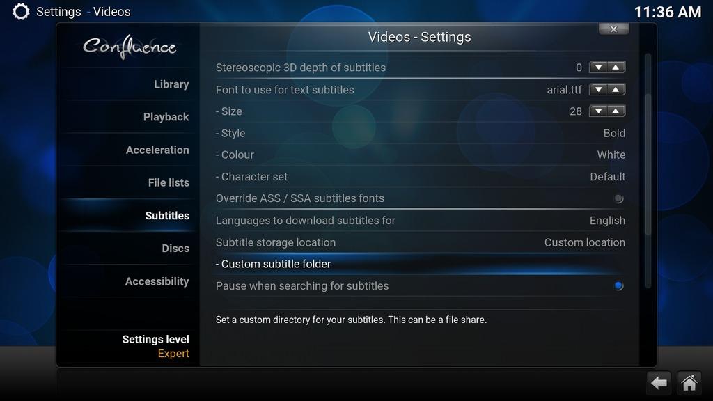 Kodi subtitle configuration
