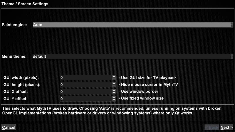 Mythfrontend appearance screen with paint engine setting
