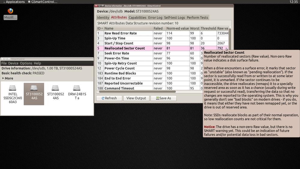 GSmartControl failing drive screens