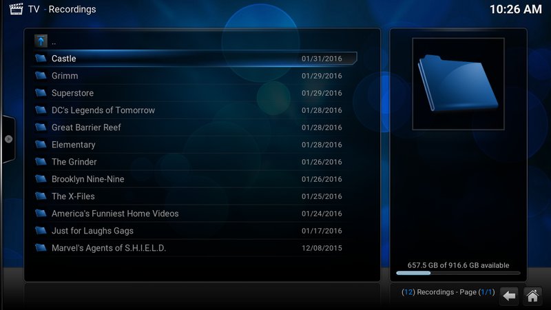 Kodi displaying MythTV Recordings