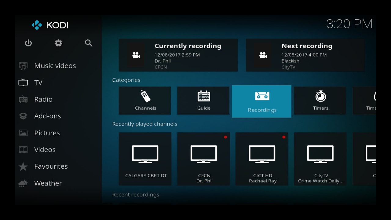 Kodi actively recording 2 TV shows
