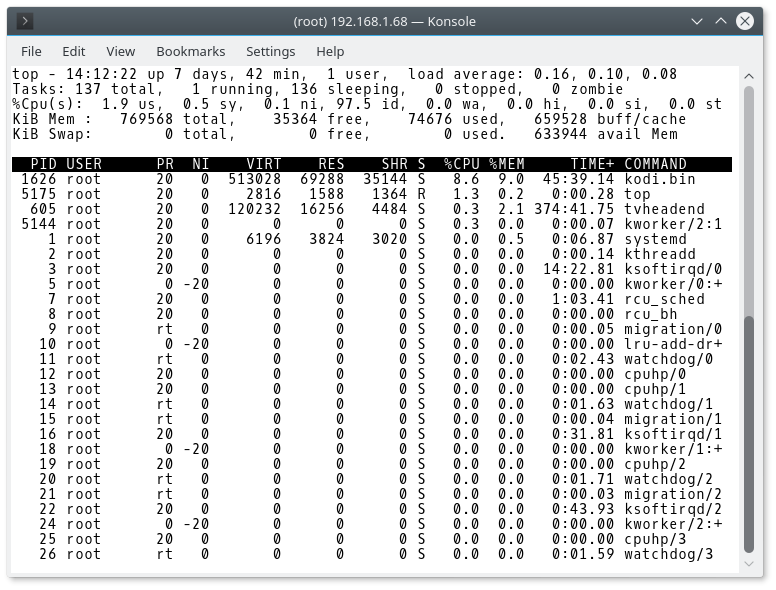 Terminal top command after 7 days