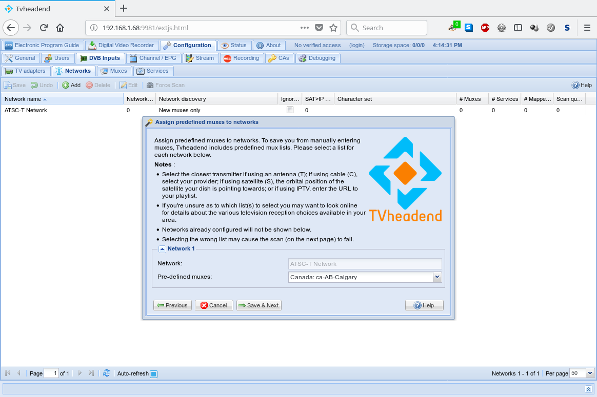 Tvheadend Assign predefined muxes to networks