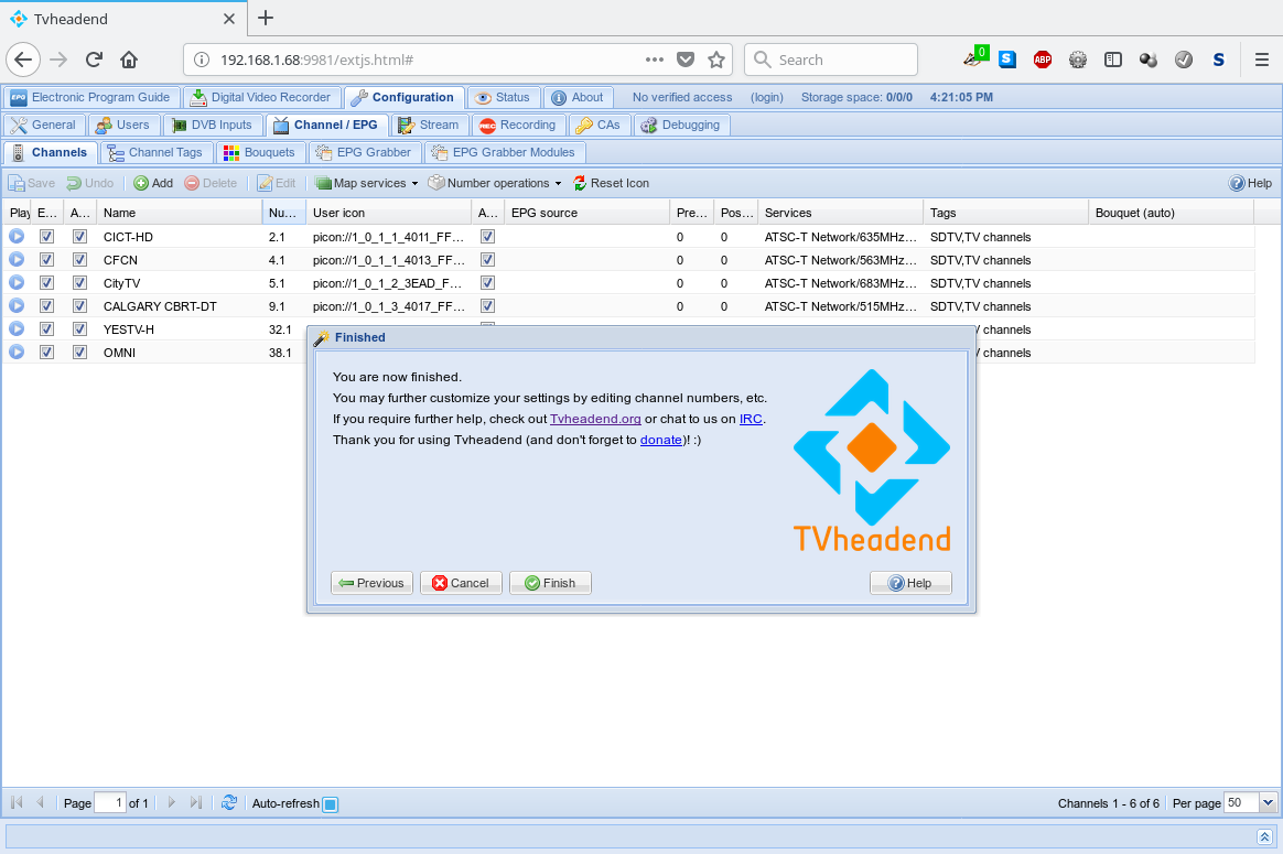 Tvheadend Finished