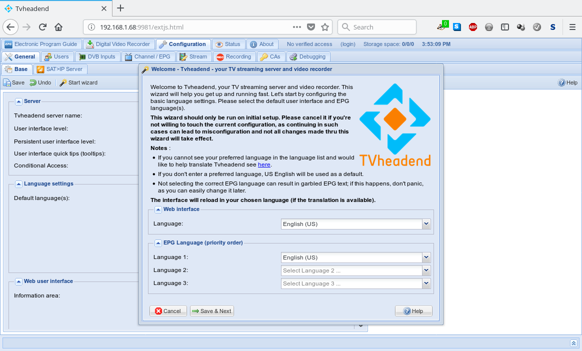 Tvheadend Welcome